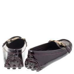 Pre Owned Louis Vuitton Burgundy Patent Leather Oxford Slip on Loafers Size 36.5