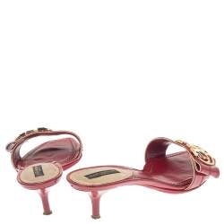 Pre Owned صندل سلايد لوي فيتون جلد أحمر لامع بالشعار مقاس 36