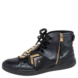 Louis Vuitton Black Leather Karakoram Pattern Punchy Sneaker Boots Size 36