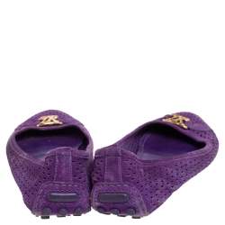 Pre Owned Louis Vuitton Purple Perforated Suede Ballet Flats Size 39