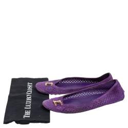 Pre Owned Louis Vuitton Purple Perforated Suede Ballet Flats Size 39