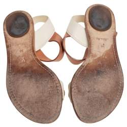Louis Vuitton Cream/Brown  Leather  Slingback Flat Sandals Size 36