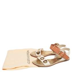 Louis Vuitton Cream/Brown  Leather  Slingback Flat Sandals Size 36