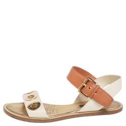 Louis Vuitton Cream/Brown  Leather  Slingback Flat Sandals Size 36