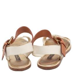 Louis Vuitton Cream/Brown  Leather  Slingback Flat Sandals Size 36