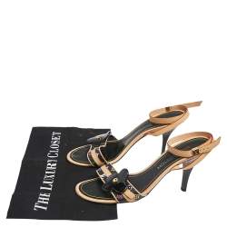 Pre Owned Louis Vuitton Black Multicolor Monogram Canvas Open Toe Ankle Strap Sandals Size 37.5