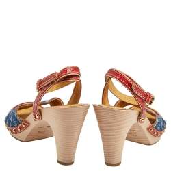 Pre Owned صندل لوي فيتون جلد نقشة التمساح ودينم مونوغرامي أحمر/أزرق بحزام للكاحل مقاس 37.5