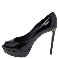 Louis Vuitton Black Patent Leather Eyeline Peep Toe Platform Pumps Size 39