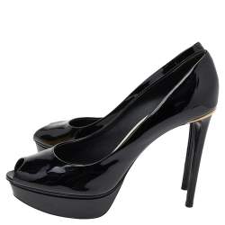 Louis Vuitton Black Patent Leather Eyeline Peep Toe Platform Pumps Size 39