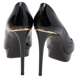 Louis Vuitton Black Patent Leather Eyeline Peep Toe Platform Pumps Size 39