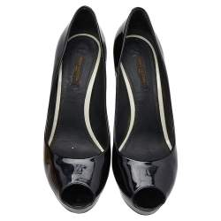 Louis Vuitton Black Patent Leather Eyeline Peep Toe Platform Pumps Size 39