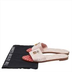 Pre Owned صندل سلايد فلات لوي فيتون لوك إيت كانفاس مونوغر امي أبيض/ وردي مقاس 38