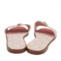 Pre Owned صندل سلايد فلات لوي فيتون لوك إيت كانفاس مونوغرامي أبيض/ وردي مقاس 38