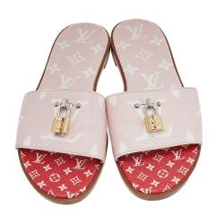 Pre Owned صندل سلايد فلات لوي فيتون لوك إيت كانفاس مونوغرامي أبيض/ وردي مقاس 38