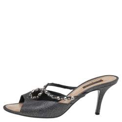 Louis Vuitton Black Leather Embellished Slide Sandals Size 39