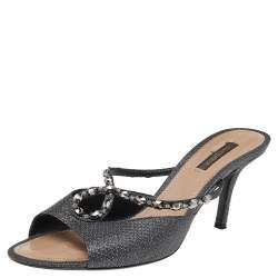 Louis Vuitton Black Leather Embellished Slide Sandals Size 39