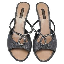 Louis Vuitton Black Leather Embellished Slide Sandals Size 39