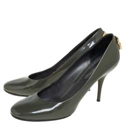 Pre Owned Louis Vuitton Olive Green Patent Leather Oh Really! Pumps Size 39.5