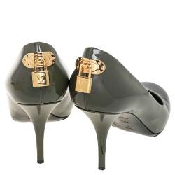 Pre Owned Louis Vuitton Olive Green Patent Leather Oh Really! Pumps Size 39.5