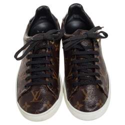 Pre Owned Louis Vuitton Monogram Canvas and Patent Leather Frontrow Low Top Sneakers Size 37