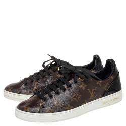 Pre Owned Louis Vuitton Monogram Canvas and Patent Leather Frontrow Low Top Sneakers Size 37