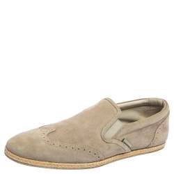 Pre Owned Louis Vuitton Grey Suede Brogue Slip On Espadrille Loafers Size 41.5