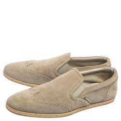 Pre Owned Louis Vuitton Grey Suede Brogue Slip On Espadrille Loafers Size 41.5