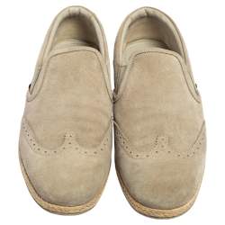 Pre Owned Louis Vuitton Grey Suede Brogue Slip On Espadrille Loafers Size 41.5