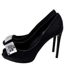 Louis Vuitton Black Satin Embellished Peep Toe Pumps Size 39