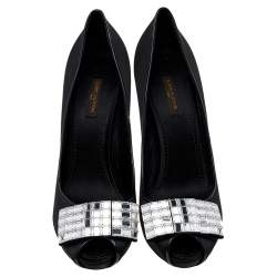 Louis Vuitton Black Satin Embellished Peep Toe Pumps Size 39