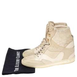 مملوكة مسبقًا Louis Vuitton Cream Suede and Leather Cliff Top Sneaker Boots Size 38.5