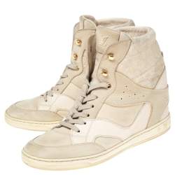 مملوكة مسبقًا Louis Vuitton Cream Suede and Leather Cliff Top Sneaker Boots Size 38.5