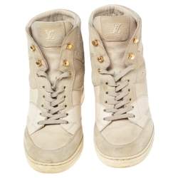 مملوكة مسبقًا Louis Vuitton Cream Suede and Leather Cliff Top Sneaker Boots Size 38.5