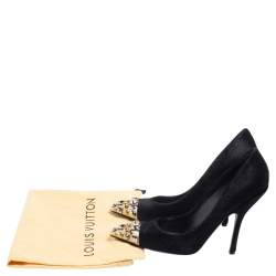 مملوكة مسبقًا حذاء كعب عالي لوي فيتون مقدمة مدببة برنيس شعر عجل أسود مقاس 38