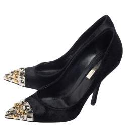 مملوكة مسبقًا حذاء كعب عالي لوي فيتون مقدمة مدببة برنيس شعر عجل أسود مقاس 38