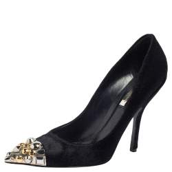 مملوكة مسبقًا حذاء كعب عالي لوي فيتون مقدمة مدببة برنيس شعر عجل أسود مقاس 38