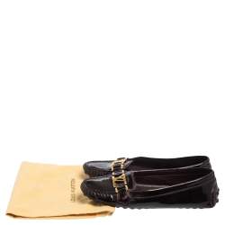 Pre Owned Louis Vuitton Burgundy Patent Leather Oxford Slip On Loafers Size 37