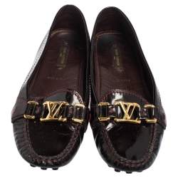 Pre Owned Louis Vuitton Burgundy Patent Leather Oxford Slip On Loafers Size 37