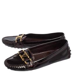 Pre Owned Louis Vuitton Burgundy Patent Leather Oxford Slip On Loafers Size 37