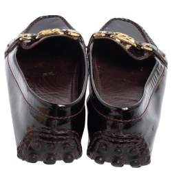 Pre Owned Louis Vuitton Burgundy Patent Leather Oxford Slip On Loafers Size 37
