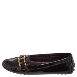 Pre Owned Louis Vuitton Burgundy Patent Leather Oxford Slip On Loafers Size 37