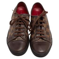 Louis Vuitton Damier Ebene And Leather Punchy Low Top Sneakers Size 37.5