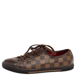 Louis Vuitton Damier Ebene And Leather Punchy Low Top Sneakers Size 37.5