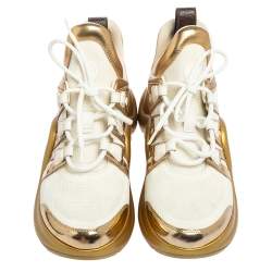 Louis Vuitton Metallic Gold/White Mesh and Leather LV Archlight Sneakers Size 38