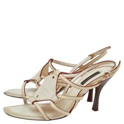 Louis Vuitton Cream Leather Ankle Strap Sandals Size 36.5