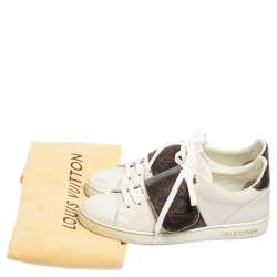 مملوكة مسبقًا Louis Vuitton White Leather and Monogram Coated Canvas Frontrow Sneakers Size 37.5