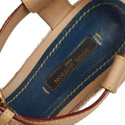 مملوكة مسبقًا Louis Vuitton Blue/Beige Leather and Monogram Denim Espadrilles Wedge Sandals Size 37