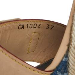 مملوكة مسبقًا Louis Vuitton Blue/Beige Leather and Monogram Denim Espadrilles Wedge Sandals Size 37
