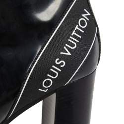 Pre Owned Louis Vuitton Black Patent Leather Star Trail Block Heel Boots Size 36.5