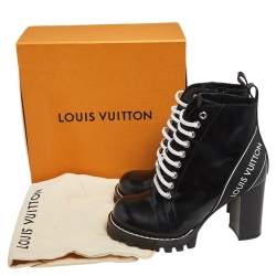 Pre Owned Louis Vuitton Black Patent Leather Star Trail Block Heel Boots Size 36.5
